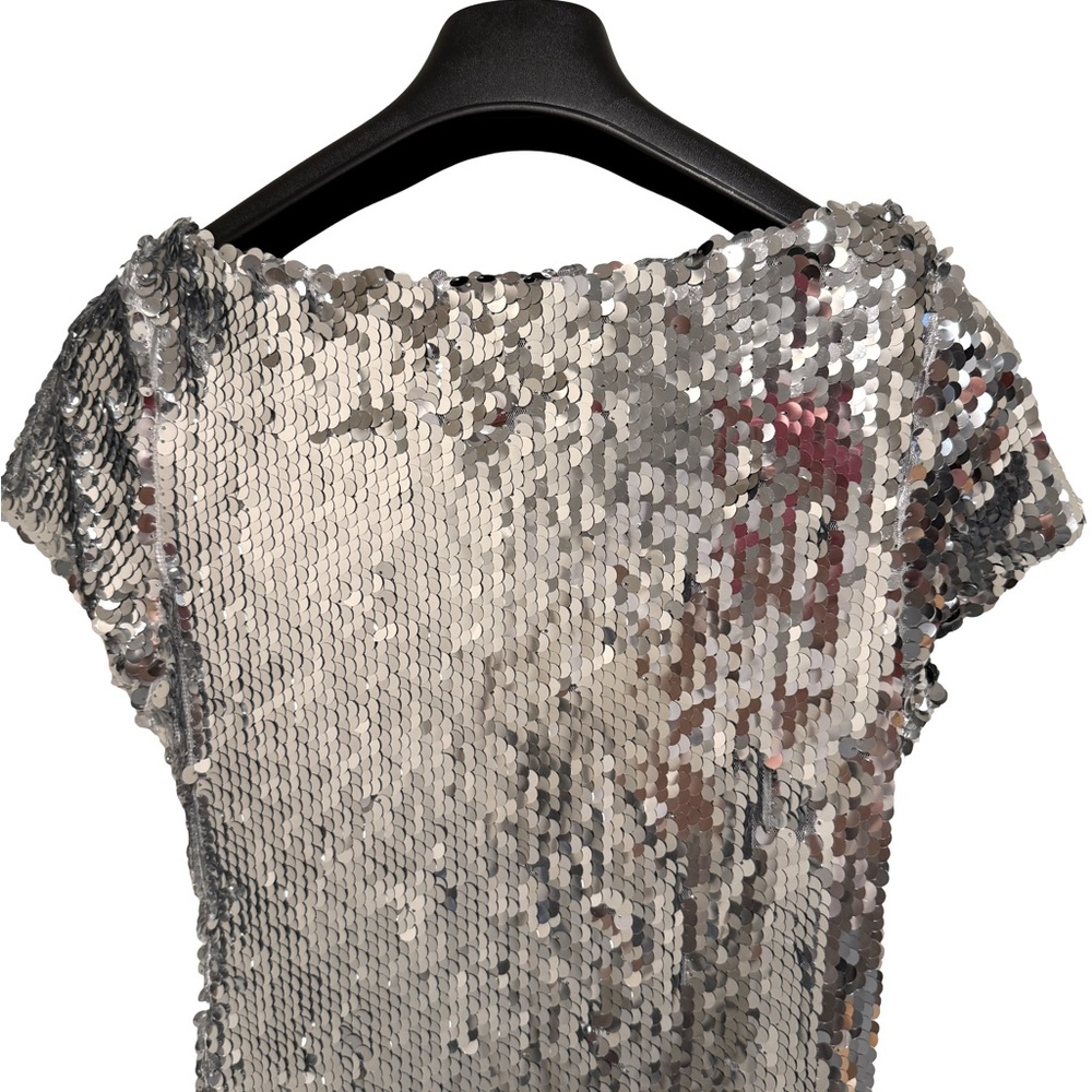 Akira NWT Size S Stunning Silver Sequin Short Sleeve Black Bow Mini Dress (0610) - Picture 7 of 15